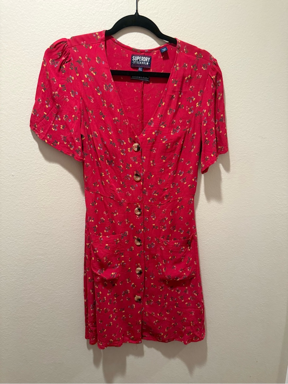 Superdry Red Floral Button-Up Mini Dress